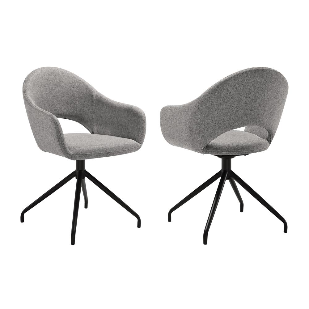 Swivel Upholstered Dining Chair in Gray Fabric with Black Metal Legs - Set of 2. Picture 1