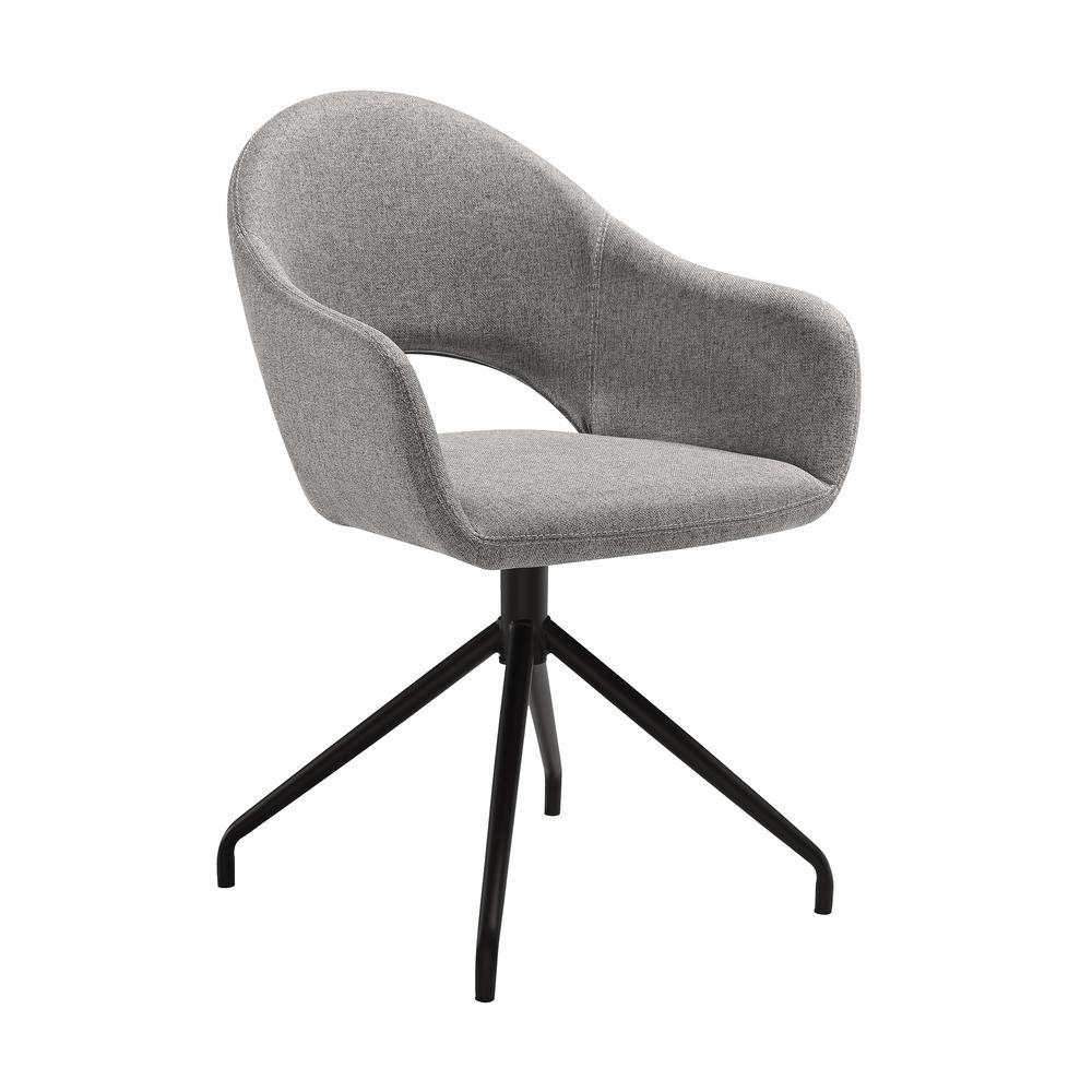 Swivel Upholstered Dining Chair in Gray Fabric with Black Metal Legs - Set of 2. Picture 2