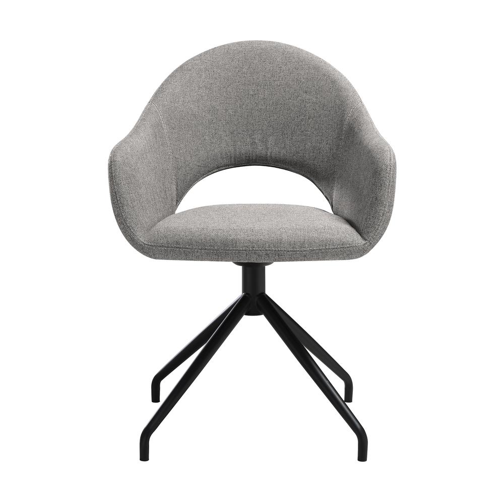 Swivel Upholstered Dining Chair in Gray Fabric with Black Metal Legs - Set of 2. Picture 3