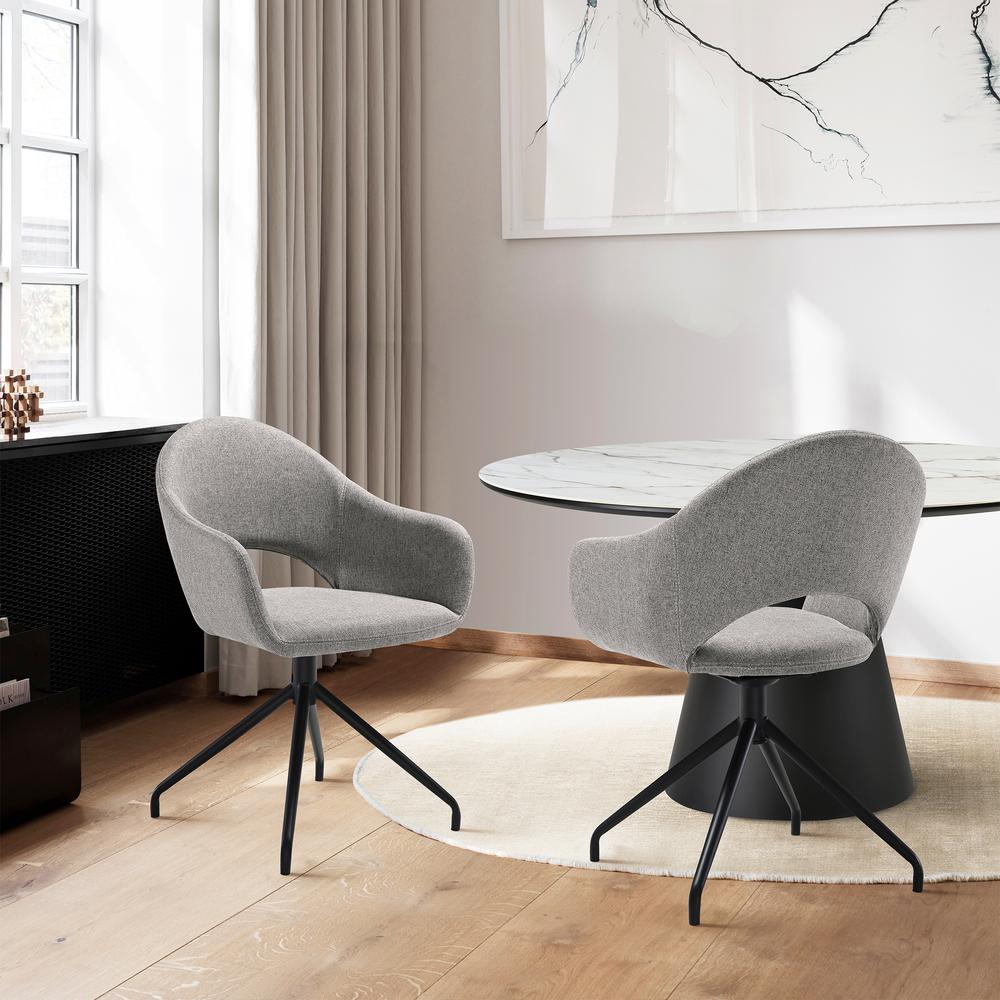Swivel Upholstered Dining Chair in Gray Fabric with Black Metal Legs - Set of 2. Picture 10