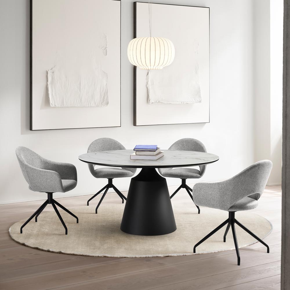 Swivel Upholstered Dining Chair in Gray Fabric with Black Metal Legs - Set of 2. Picture 11