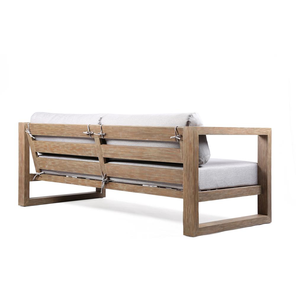 Paradise Outdoor Light Eucalyptus Wood Sofa with Grey Cushions. Picture 3
