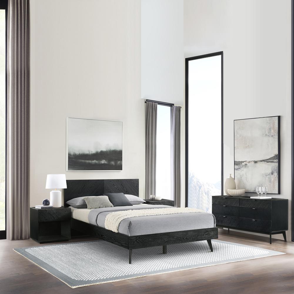 Petra Queen Platform Wood Bed Frame in Black Finish. Picture 13