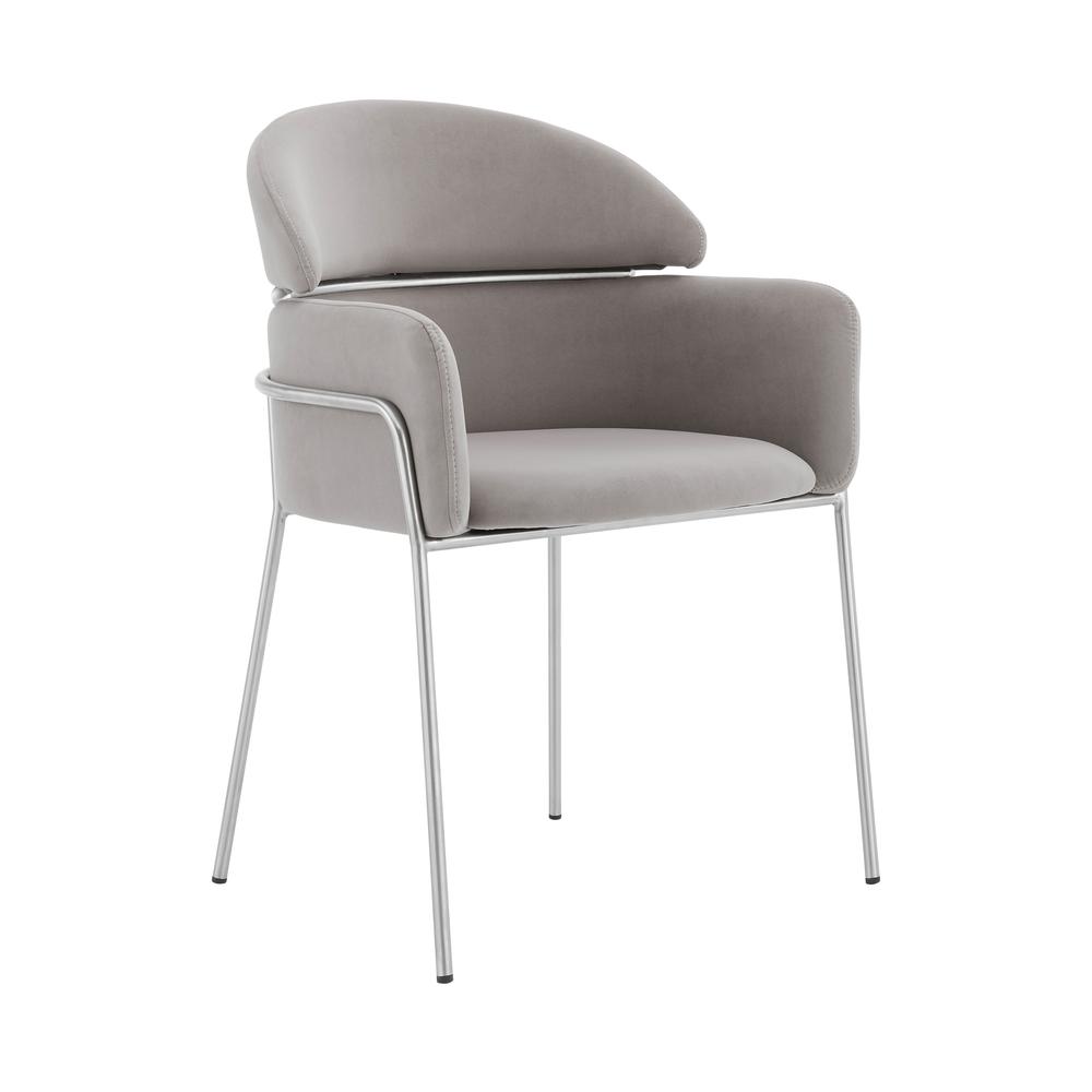 Portia Gray Velvet and Brushed Stainless Steel Dining Room Chairs - Set of 2. Picture 1