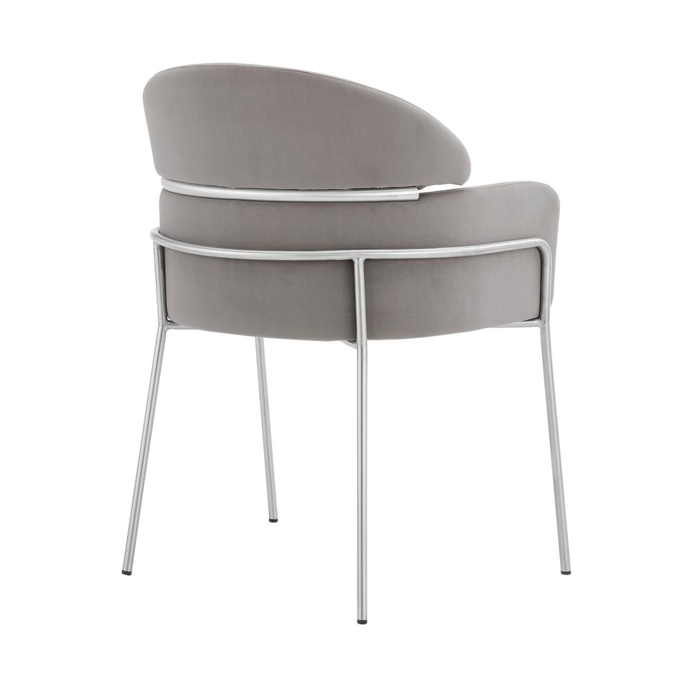 Portia Gray Velvet and Brushed Stainless Steel Dining Room Chairs - Set of 2. Picture 3