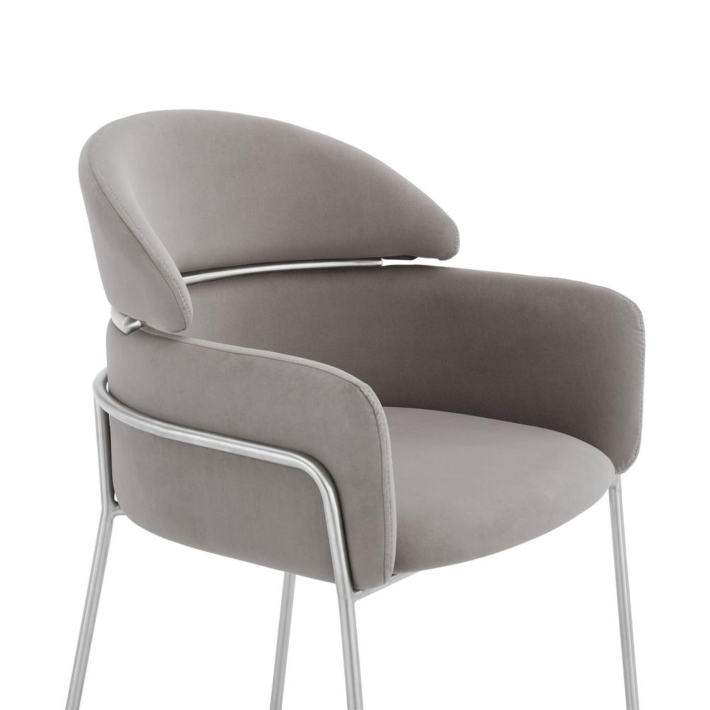 Portia Gray Velvet and Brushed Stainless Steel Dining Room Chairs - Set of 2. Picture 4