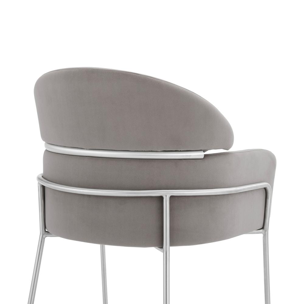 Portia Gray Velvet and Brushed Stainless Steel Dining Room Chairs - Set of 2. Picture 5
