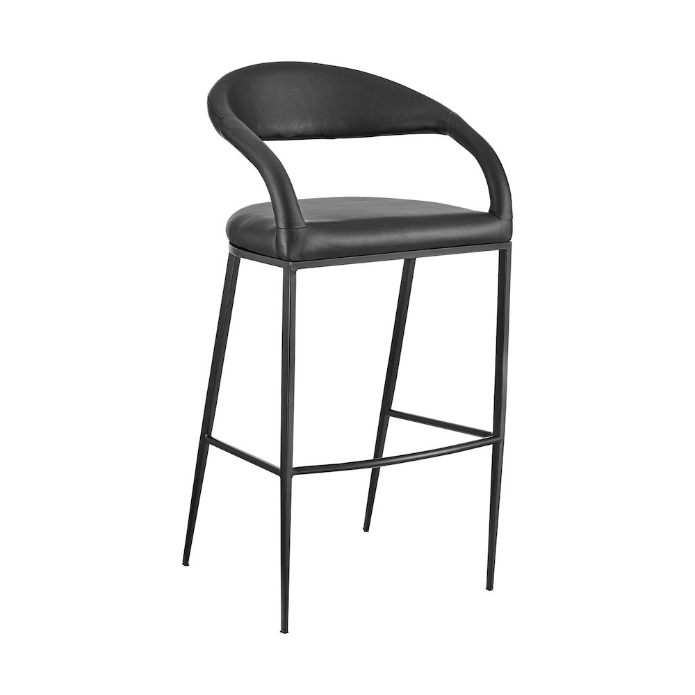 Ramona 26" Counter Stool with Matte Black Iron and Black Faux Leather. Picture 1