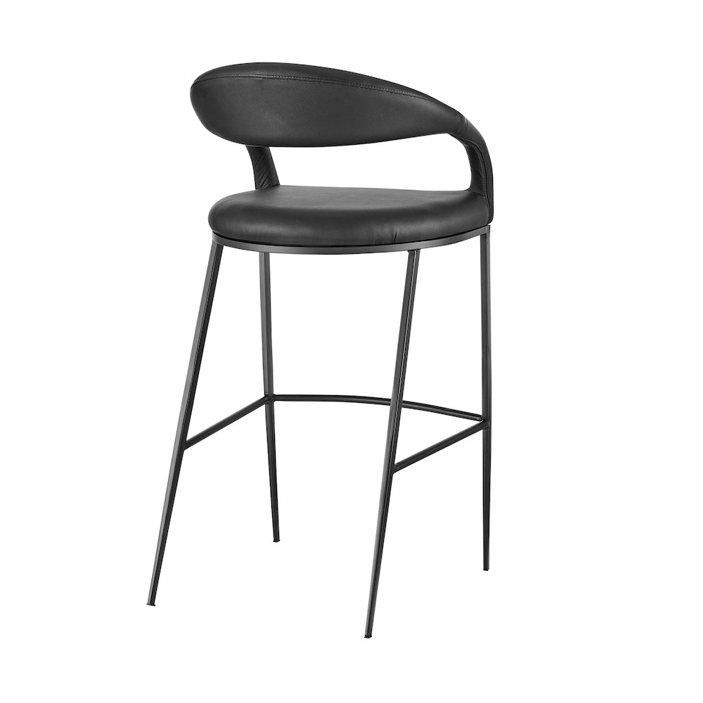 Ramona 26" Counter Stool with Matte Black Iron and Black Faux Leather. Picture 3