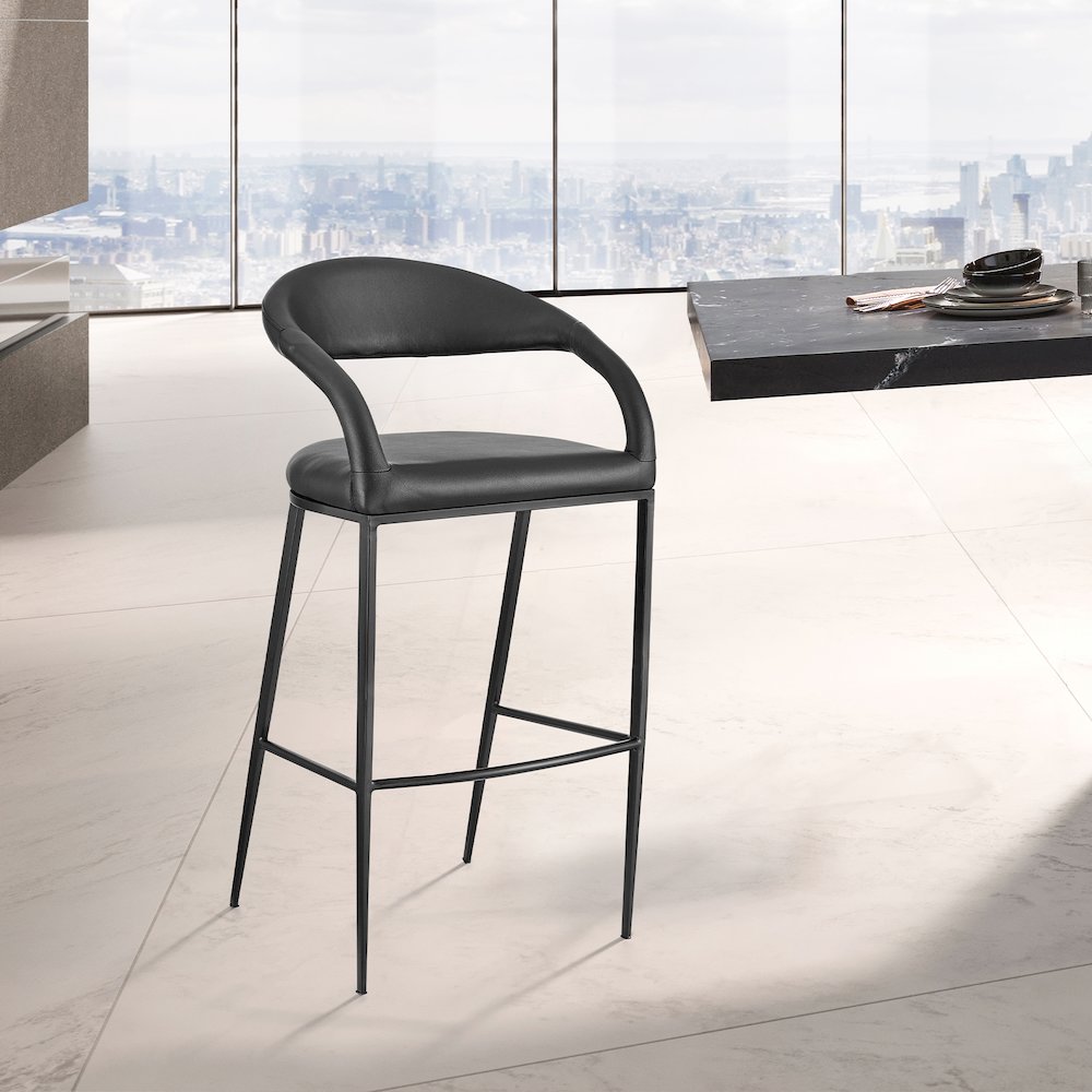 Ramona 26" Counter Stool with Matte Black Iron and Black Faux Leather. Picture 10