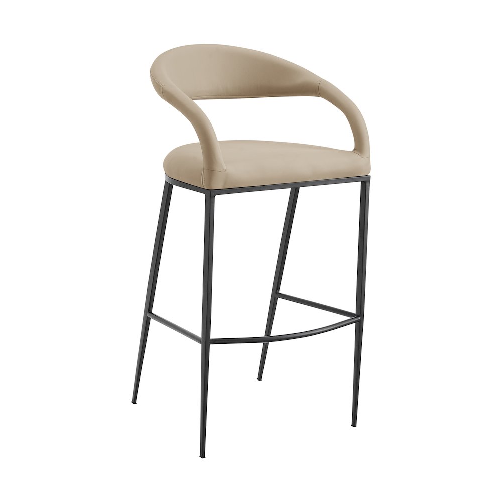 Ramona 30" Bar Stool with Matte Black Iron and Beige Faux Leather. Picture 1