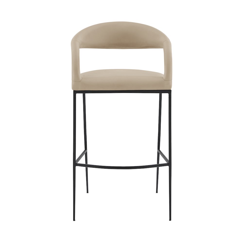 Ramona 30" Bar Stool with Matte Black Iron and Beige Faux Leather. Picture 2