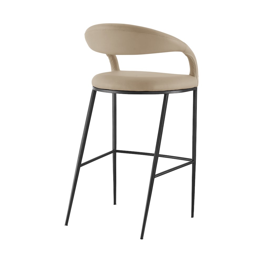 Ramona 30" Bar Stool with Matte Black Iron and Beige Faux Leather. Picture 3