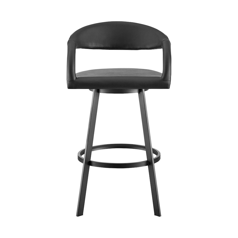 Ramona 26" Swivel Counter Stool with Matte Black Iron and Black Faux Leather. Picture 2