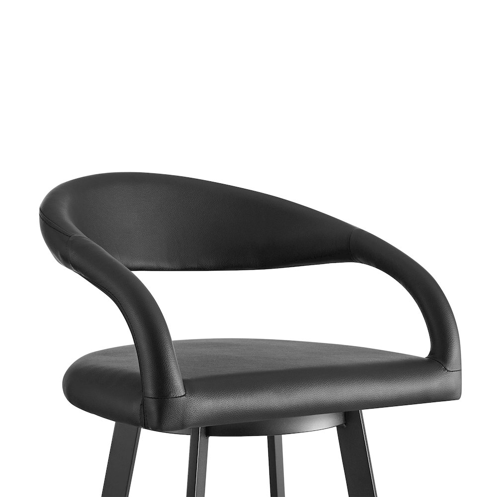 Ramona 26" Swivel Counter Stool with Matte Black Iron and Black Faux Leather. Picture 4