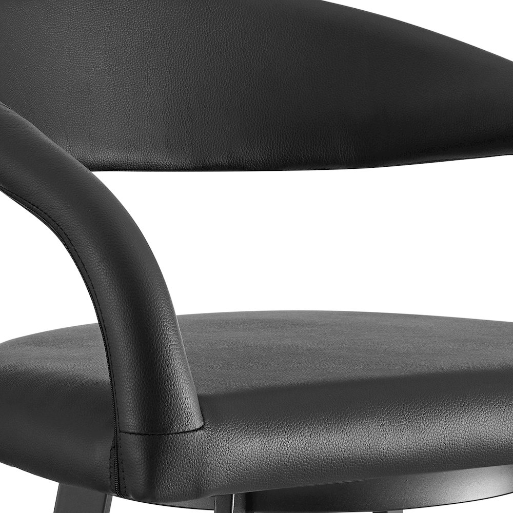 Ramona 26" Swivel Counter Stool with Matte Black Iron and Black Faux Leather. Picture 6