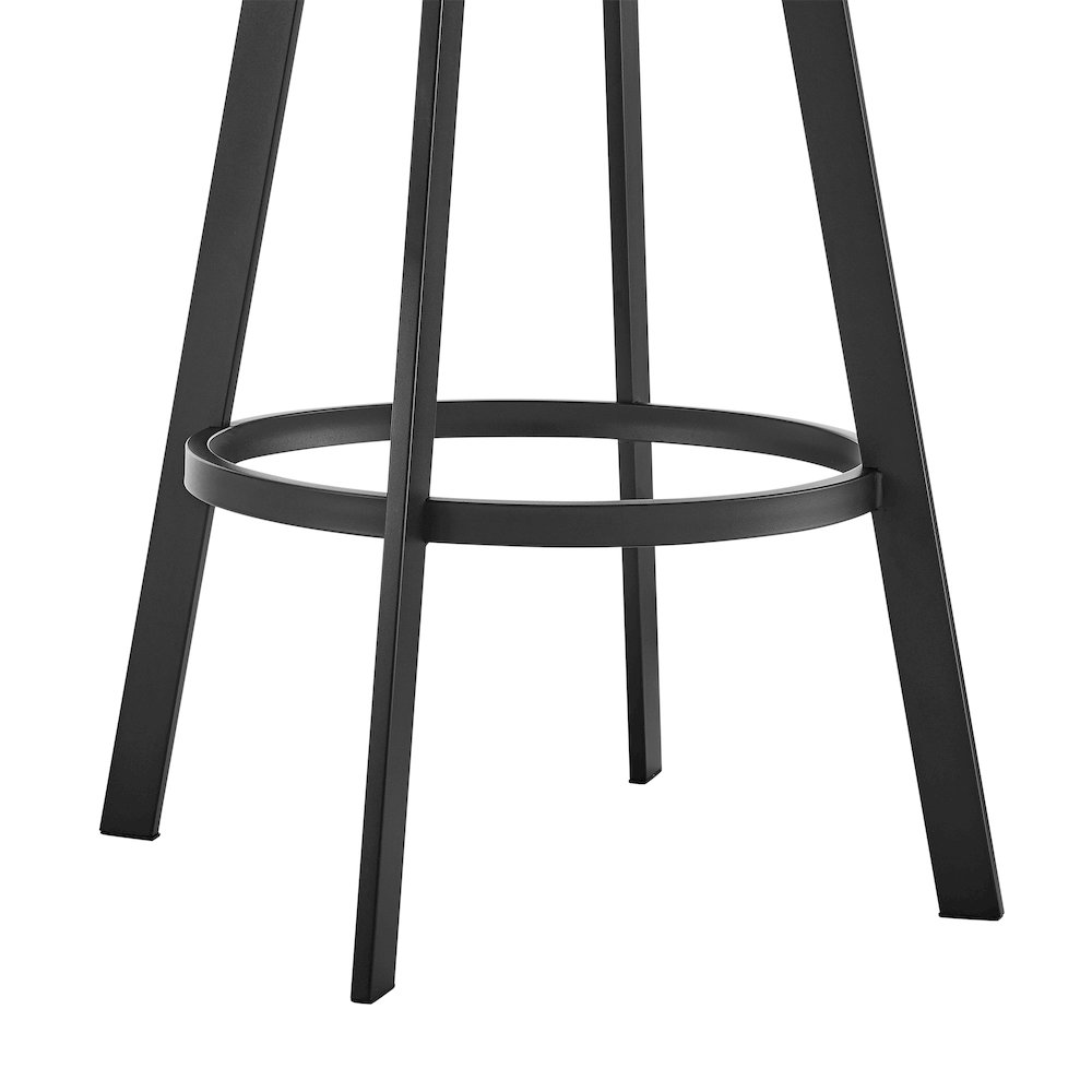 Ramona 26" Swivel Counter Stool with Matte Black Iron and Black Faux Leather. Picture 8