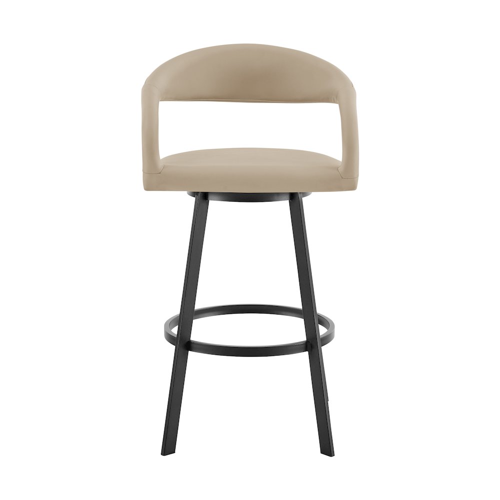 Ramona 26" Swivel Counter Stool with Matte Black Iron and Beige Faux Leather. Picture 2