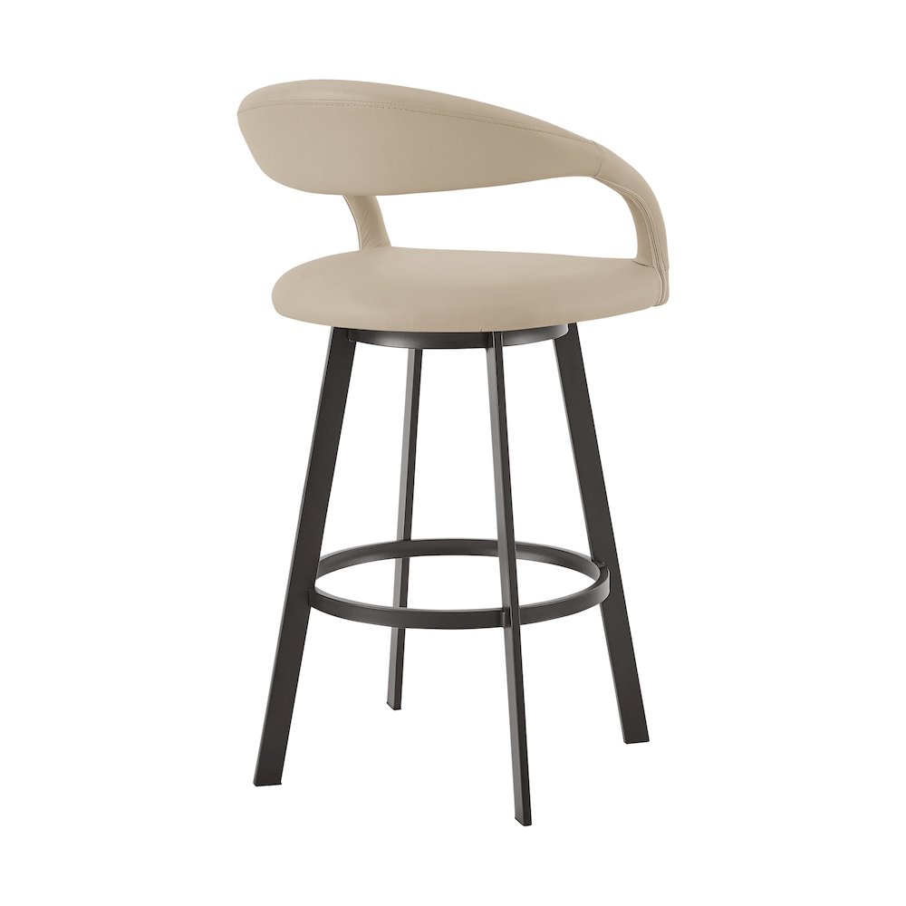 Ramona 26" Swivel Counter Stool with Matte Black Iron and Beige Faux Leather. Picture 3
