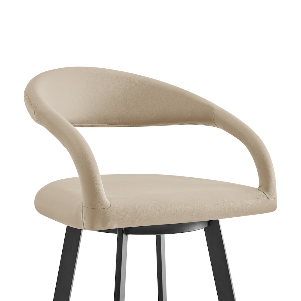 Ramona 26" Swivel Counter Stool with Matte Black Iron and Beige Faux Leather. Picture 4