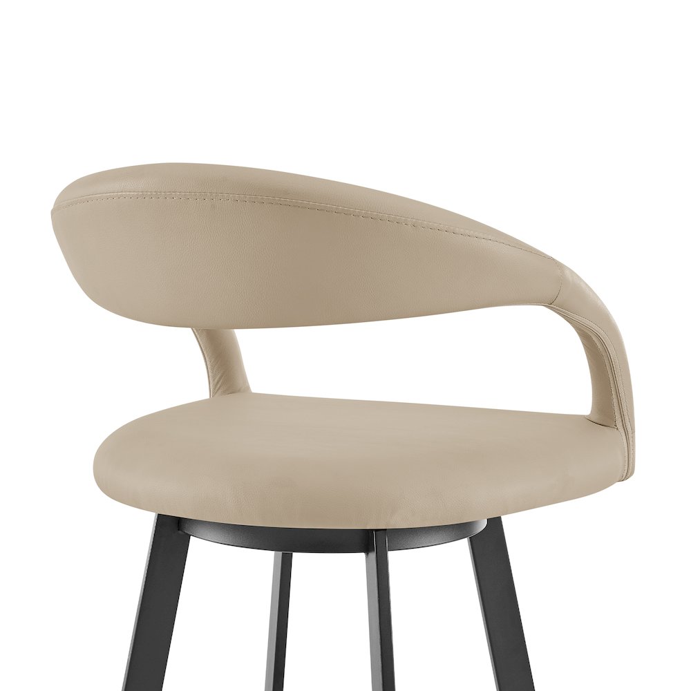 Ramona 26" Swivel Counter Stool with Matte Black Iron and Beige Faux Leather. Picture 5