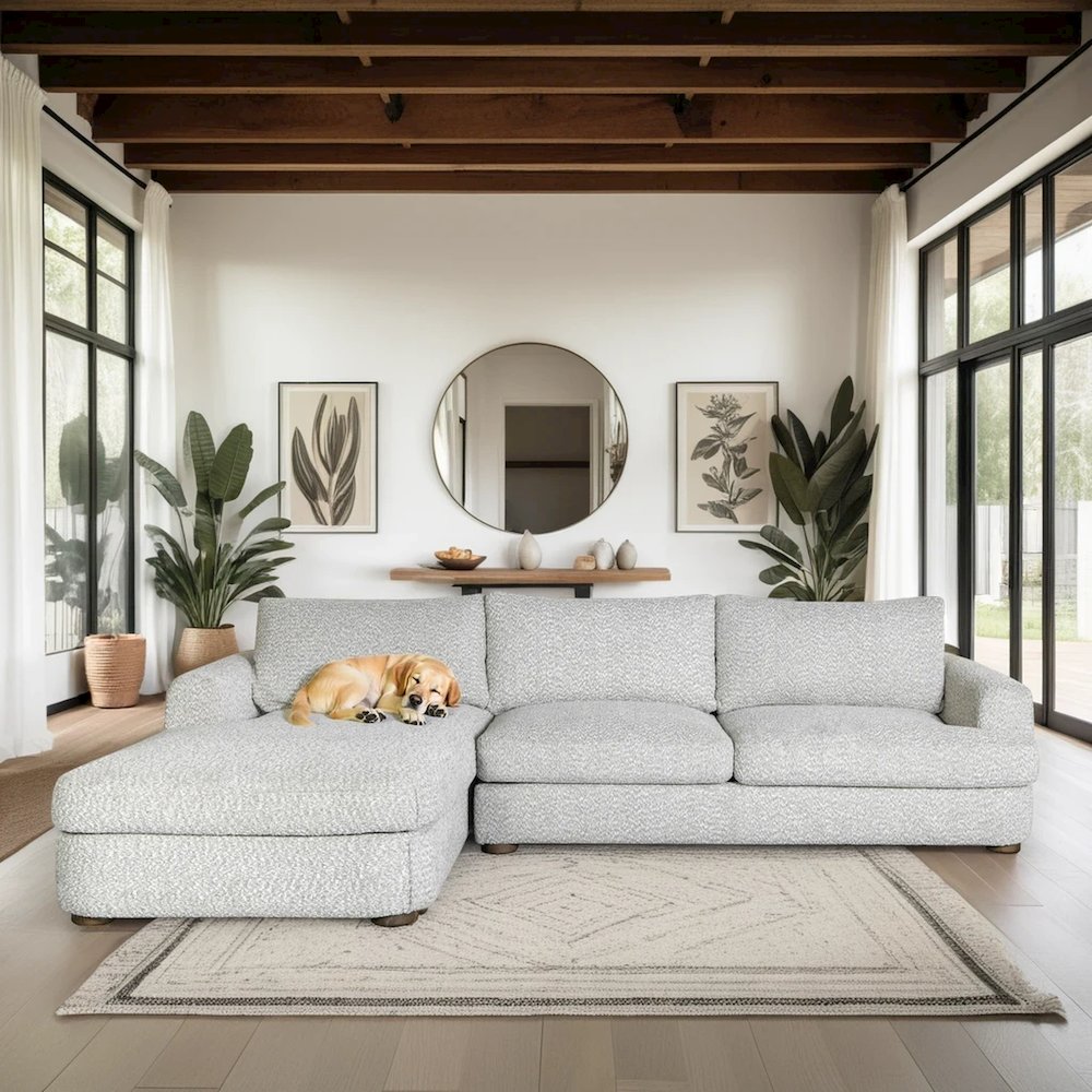 123 in. Left Arm Facing Rectangular Sectional Sofa, Round Arms, Speckled Stone. Picture 9