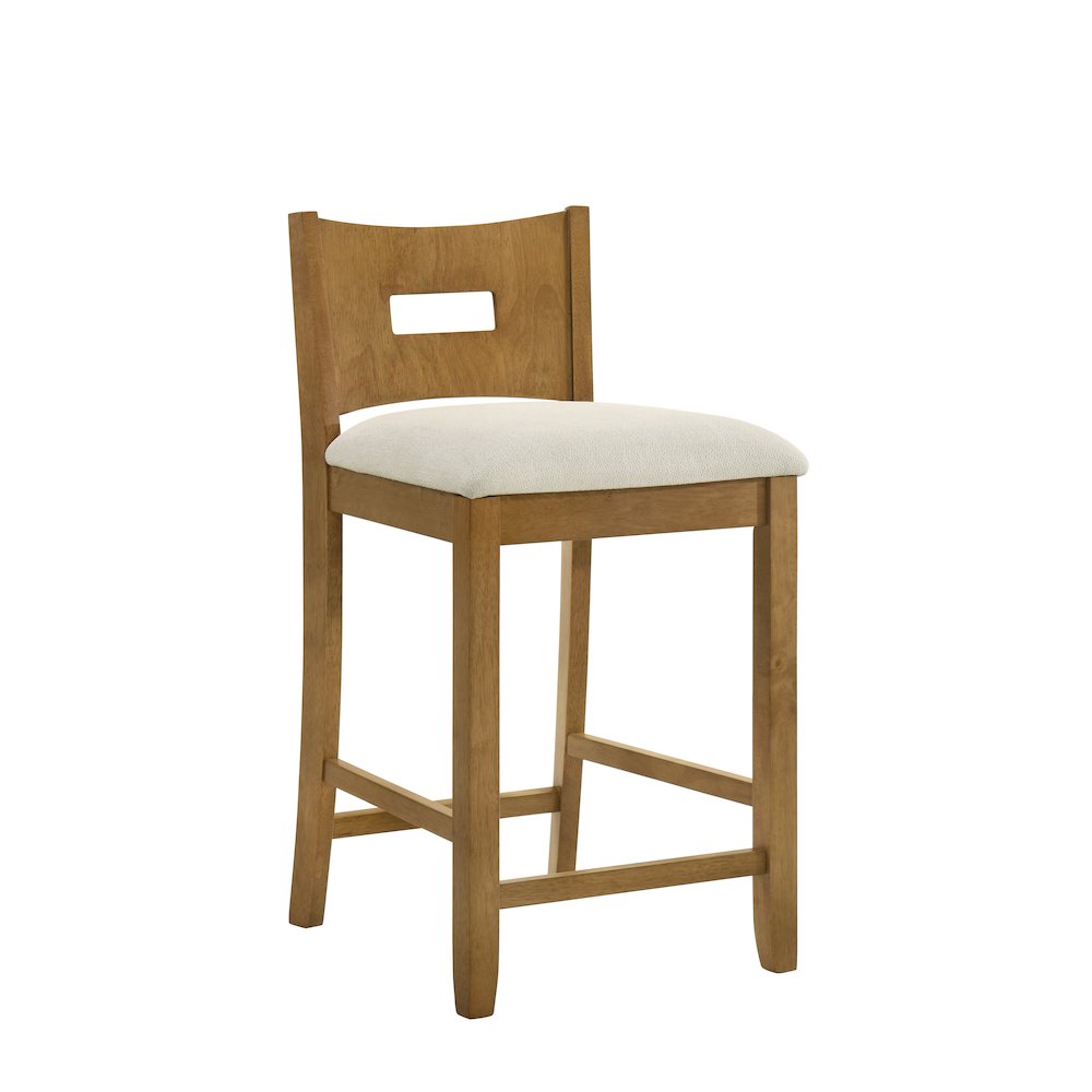 Ren 30 in. Amber Glow Bar Height Rubberwood Barstool with Ivory Fabric Seat. Picture 1