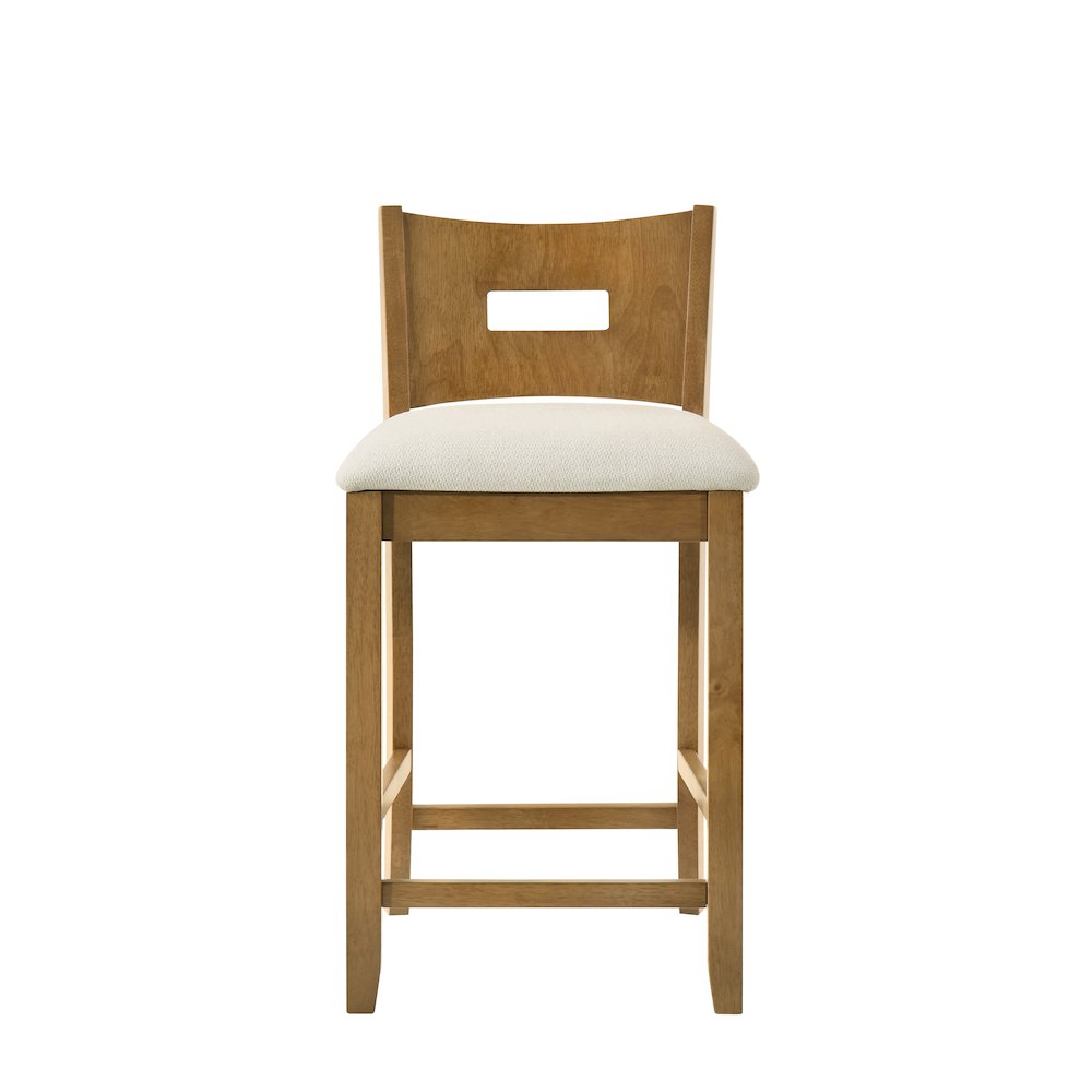 Ren 30 in. Amber Glow Bar Height Rubberwood Barstool with Ivory Fabric Seat. Picture 2