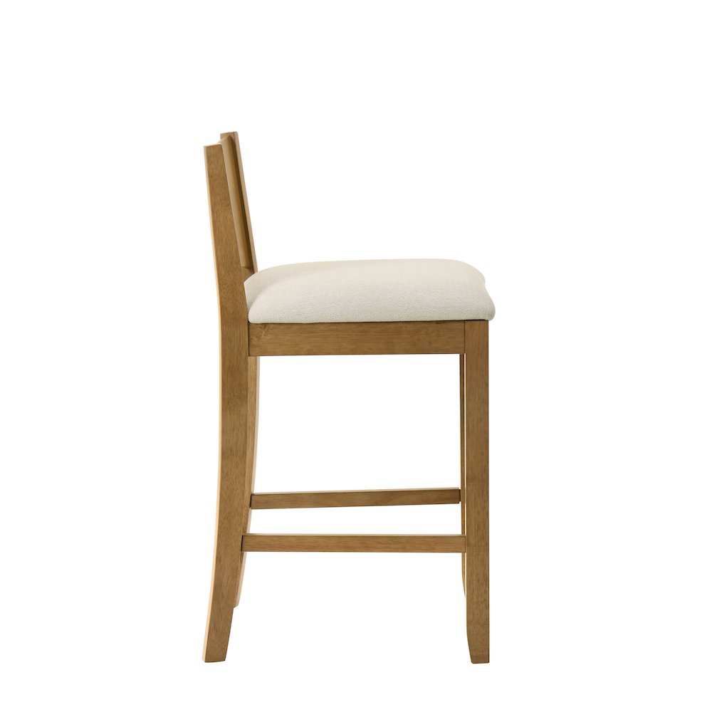 Ren 30 in. Amber Glow Bar Height Rubberwood Barstool with Ivory Fabric Seat. Picture 3