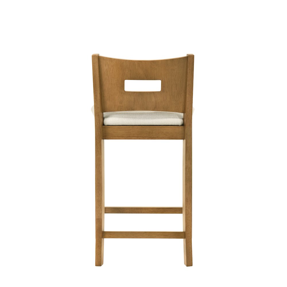 Ren 30 in. Amber Glow Bar Height Rubberwood Barstool with Ivory Fabric Seat. Picture 4
