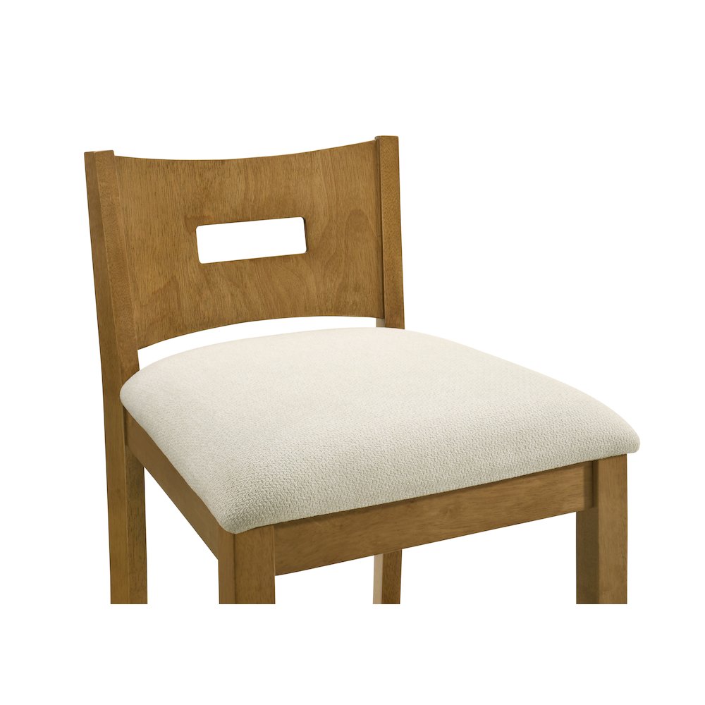 Ren 30 in. Amber Glow Bar Height Rubberwood Barstool with Ivory Fabric Seat. Picture 5