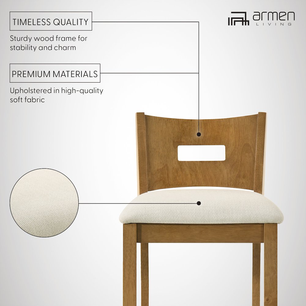 Ren 30 in. Amber Glow Bar Height Rubberwood Barstool with Ivory Fabric Seat. Picture 11