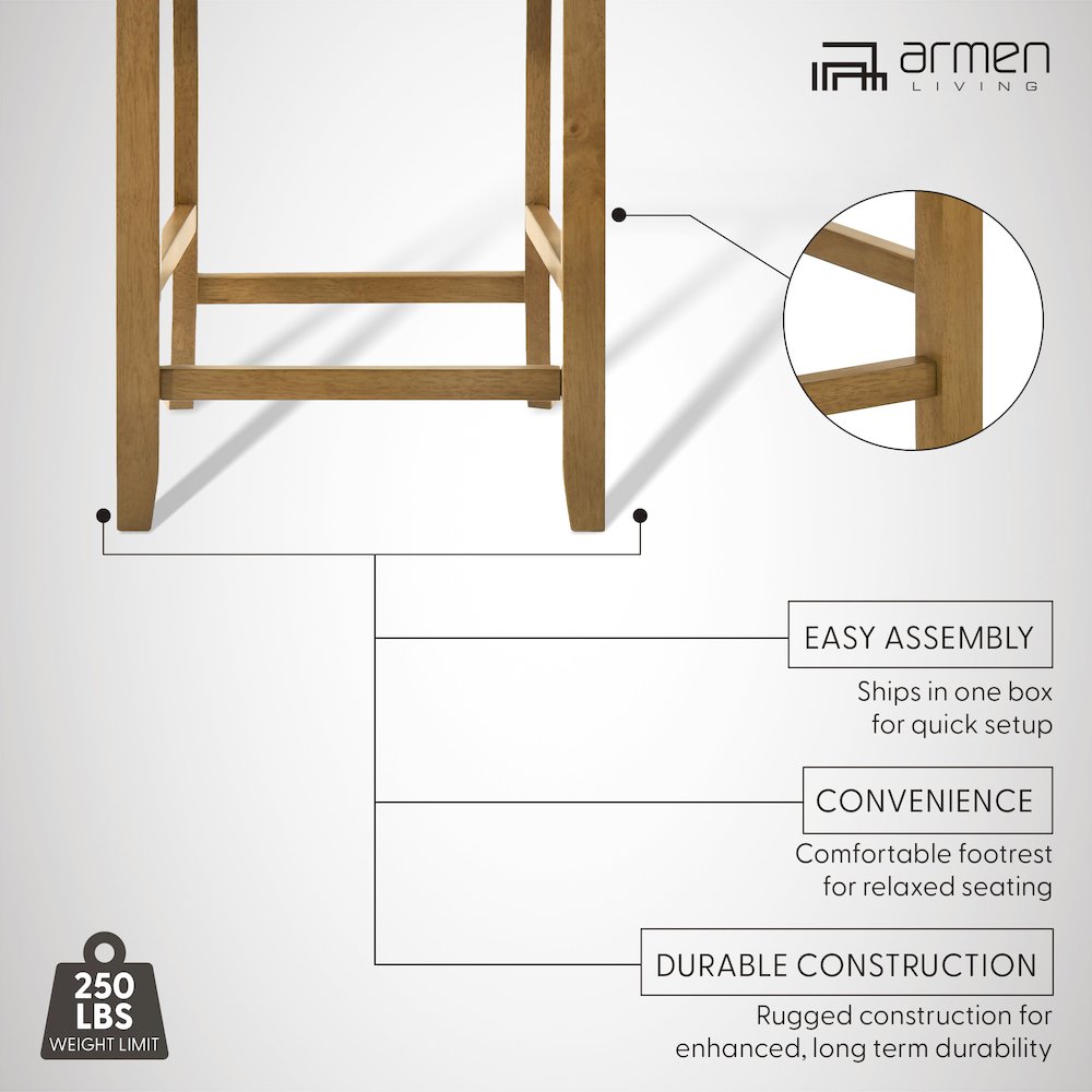 Ren 30 in. Amber Glow Bar Height Rubberwood Barstool with Ivory Fabric Seat. Picture 12