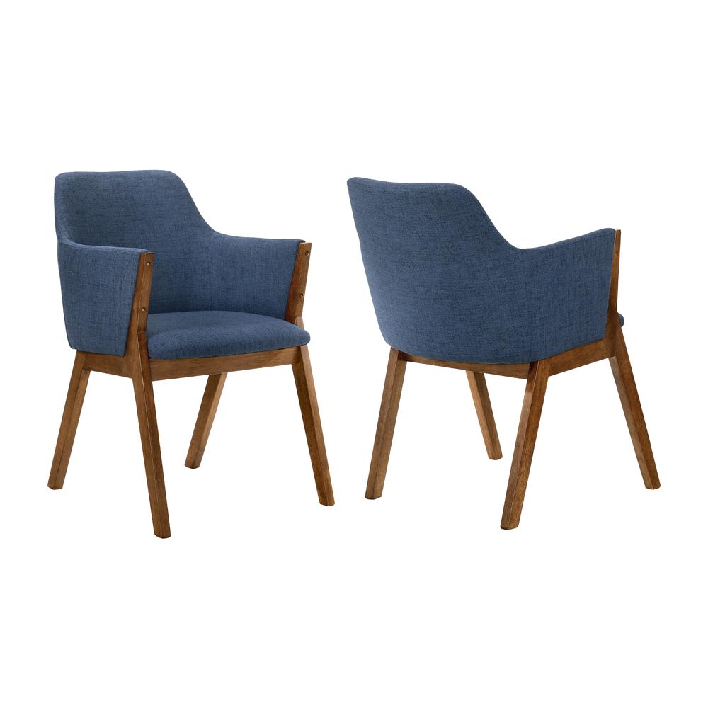 Renzo Blue Fabric and Walnut Wood Dining Side Chairs - Set of 2. Picture 1