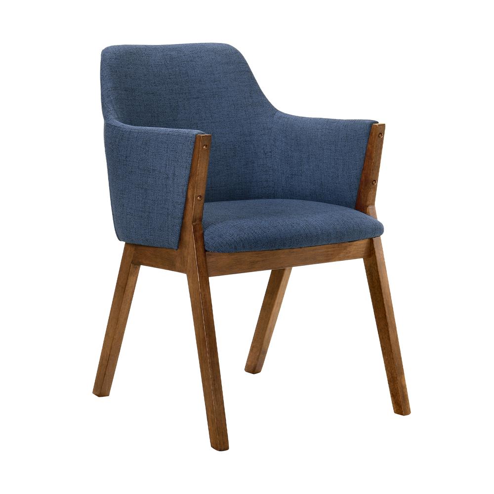 Renzo Blue Fabric and Walnut Wood Dining Side Chairs - Set of 2. Picture 2