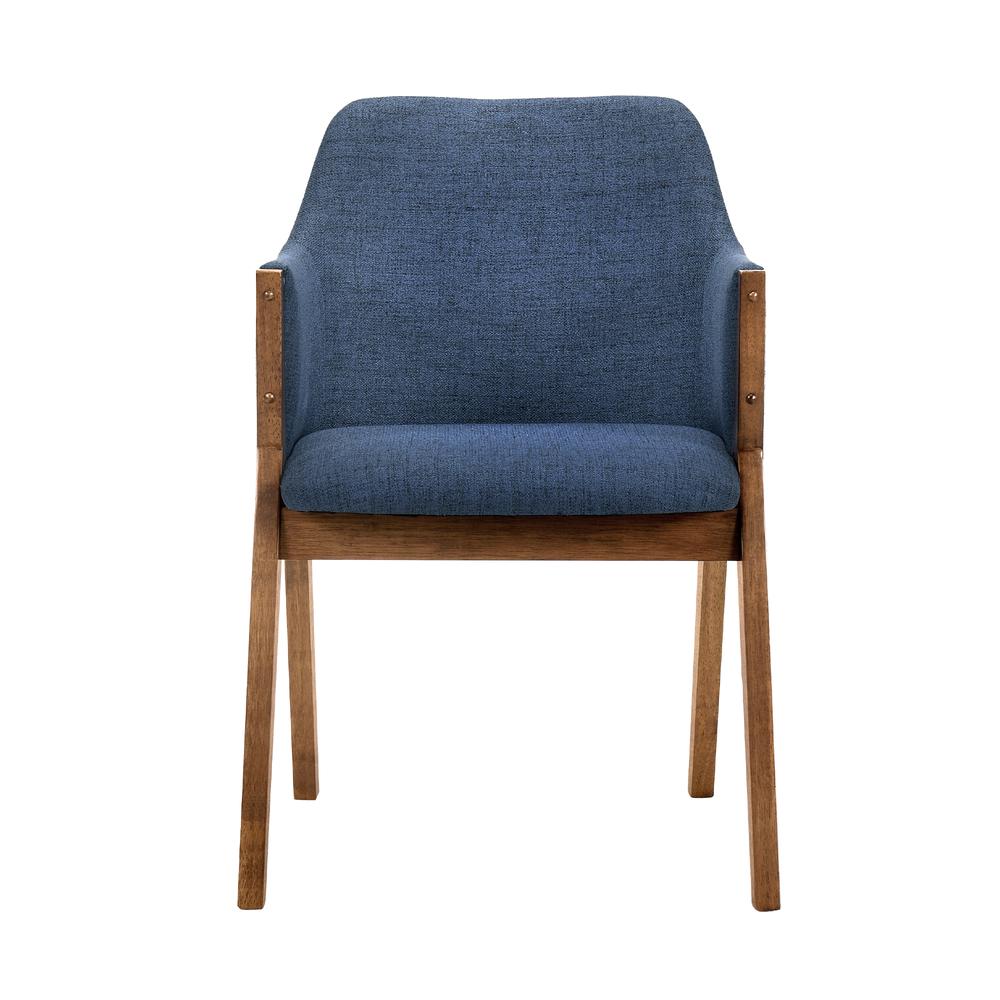 Renzo Blue Fabric and Walnut Wood Dining Side Chairs - Set of 2. Picture 3