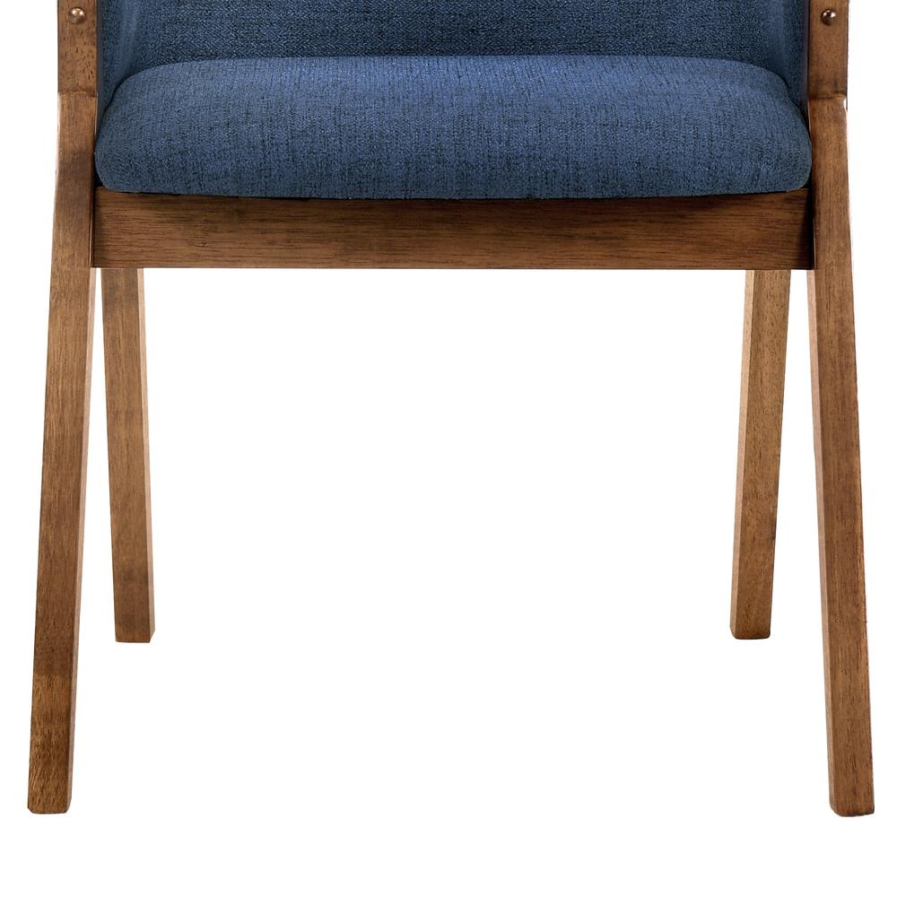 Renzo Blue Fabric and Walnut Wood Dining Side Chairs - Set of 2. Picture 7