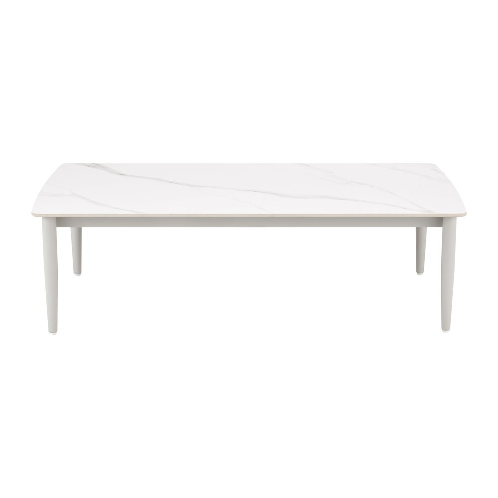 Rhodes Outdoor Patio Rectangular Coffee Table in Snowy Sintered Stone. Picture 1
