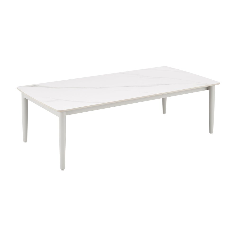 Rhodes Outdoor Patio Rectangular Coffee Table in Snowy Sintered Stone. Picture 2