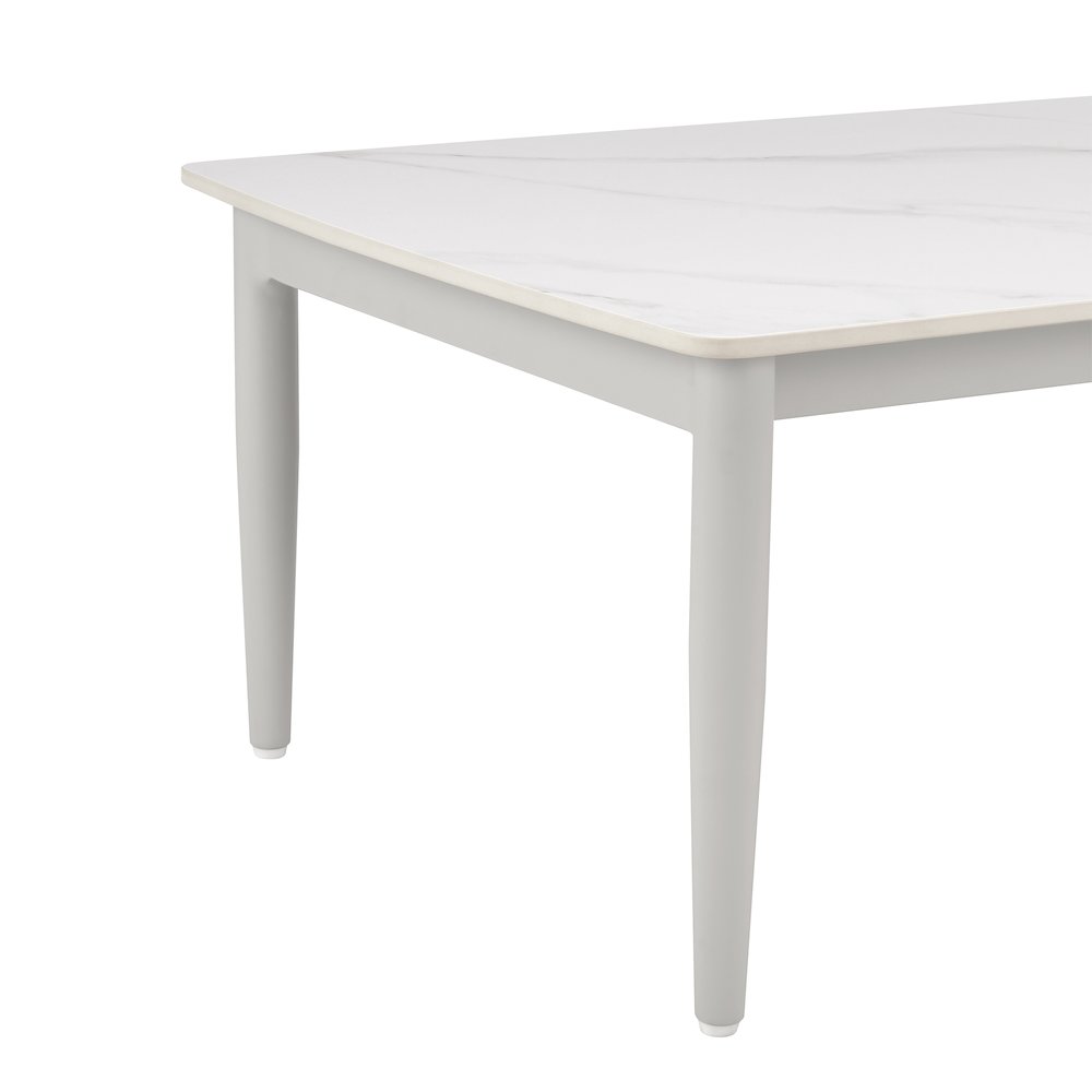 Rhodes Outdoor Patio Rectangular Coffee Table in Snowy Sintered Stone. Picture 3
