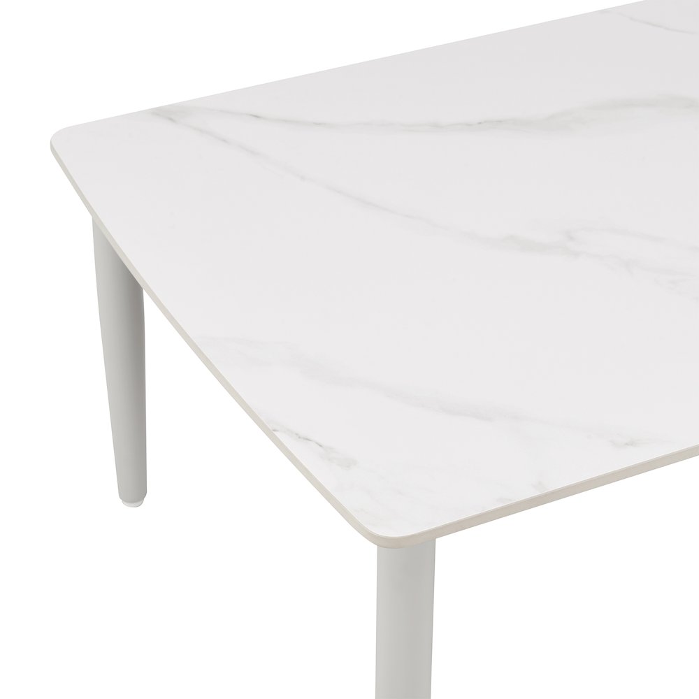 Rhodes Outdoor Patio Rectangular Coffee Table in Snowy Sintered Stone. Picture 4