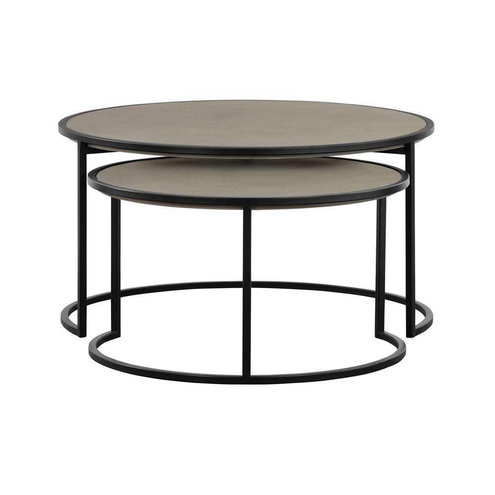 Rina Concrete and Black Metal 2 Piece Nesting Coffee Table Set. Picture 2