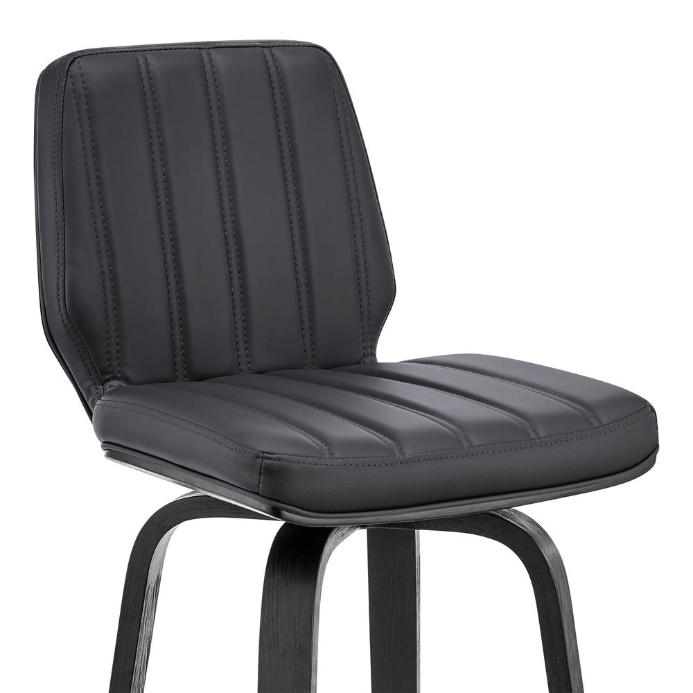 Renee 26" Swivel Grey Faux Leather and Black Wood Bar Stool. Picture 6
