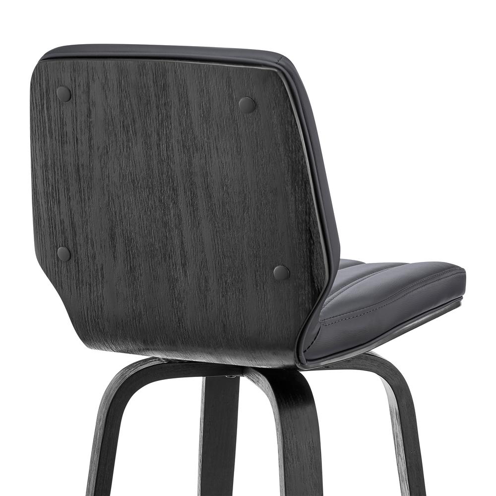 Renee 26" Swivel Grey Faux Leather and Black Wood Bar Stool. Picture 7