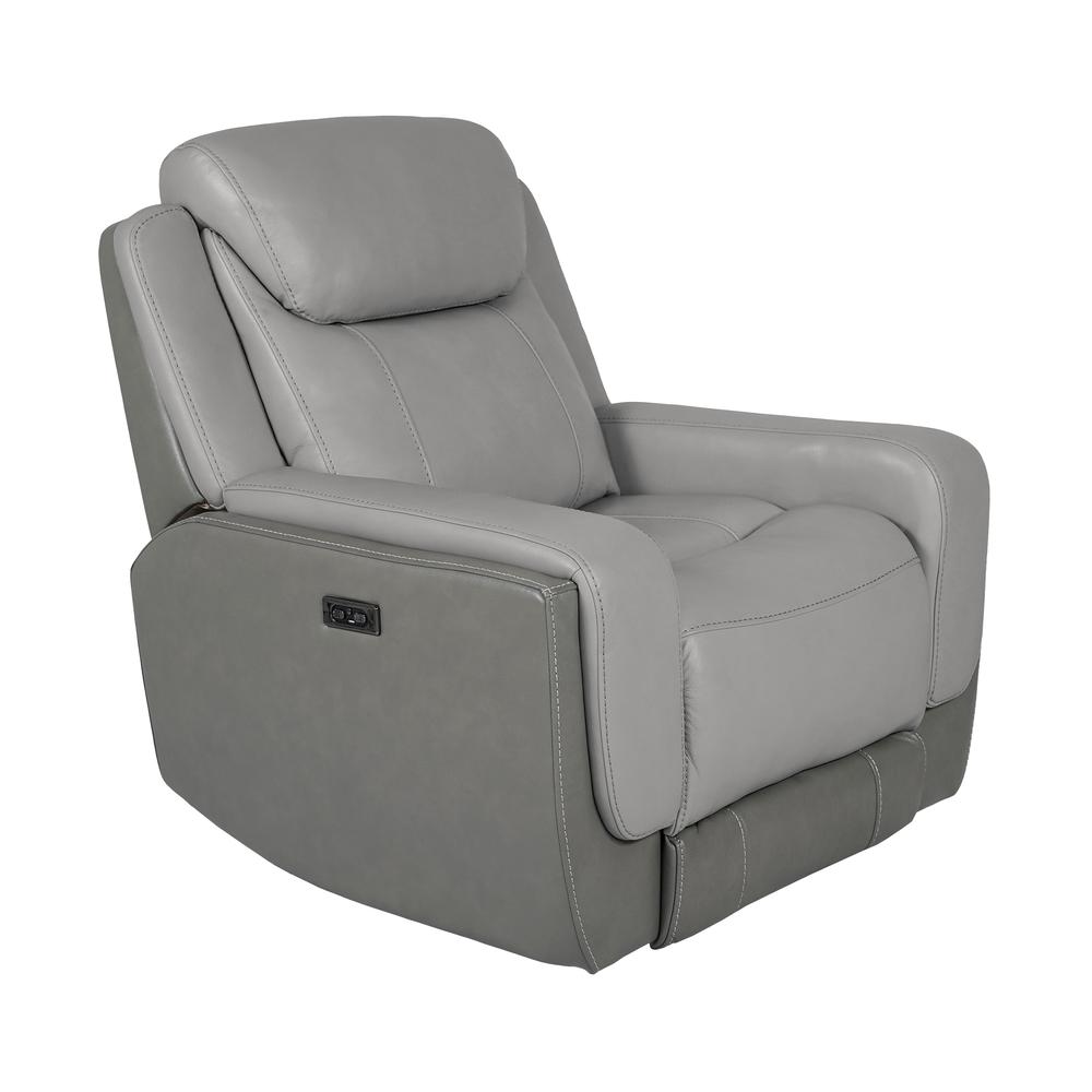 Rosalyn Zero Gravity Power Recliner in Silver and Gray Leather. Picture 1