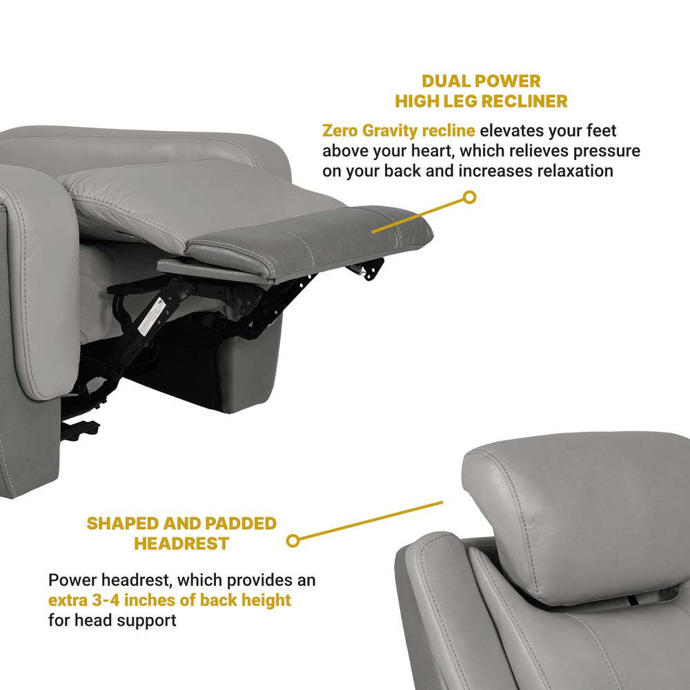 Rosalyn Zero Gravity Power Recliner in Silver and Gray Leather. Picture 10