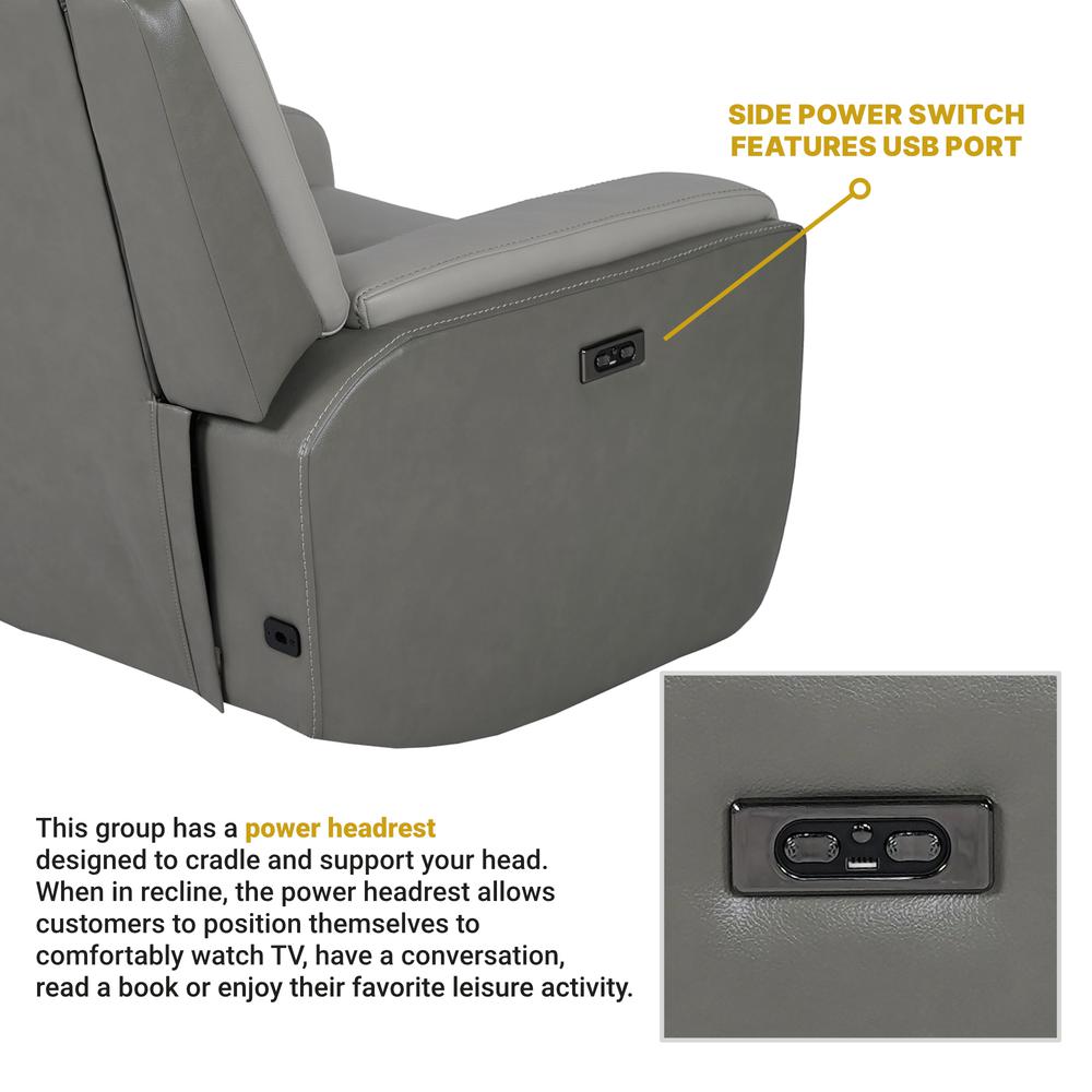 Rosalyn Zero Gravity Power Recliner in Silver and Gray Leather. Picture 11