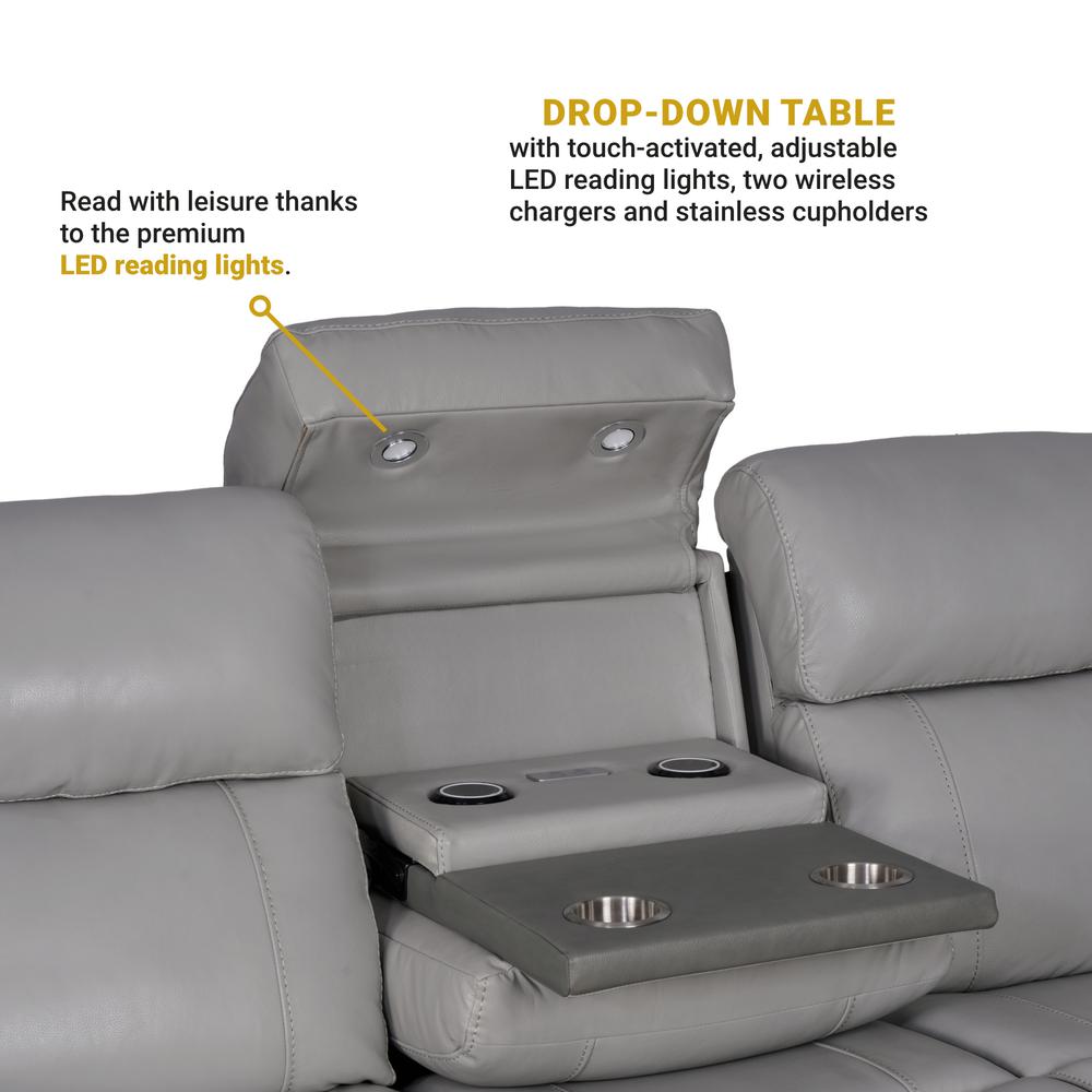 87" Zero Gravity Power Reclining Sofa with Dropdown Console in Silver. Picture 9