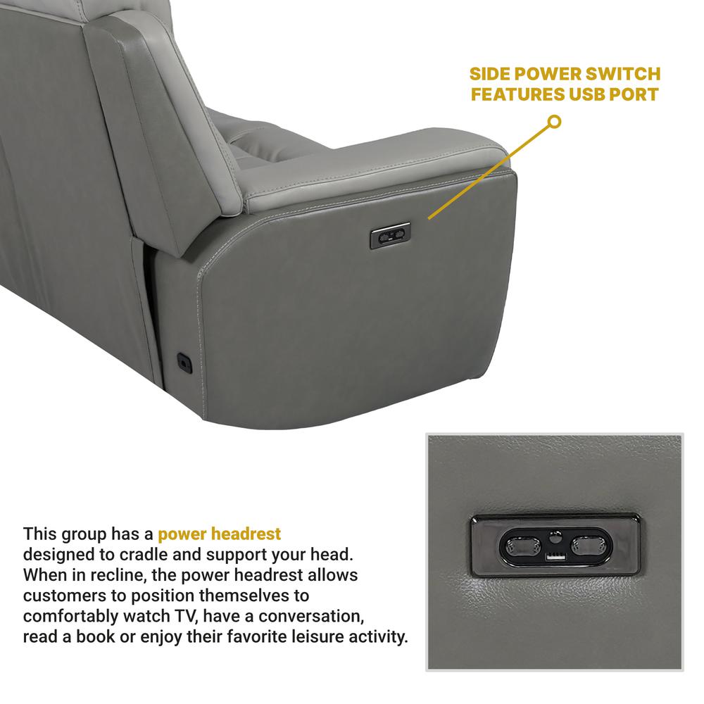 87" Zero Gravity Power Reclining Sofa with Dropdown Console in Silver. Picture 11