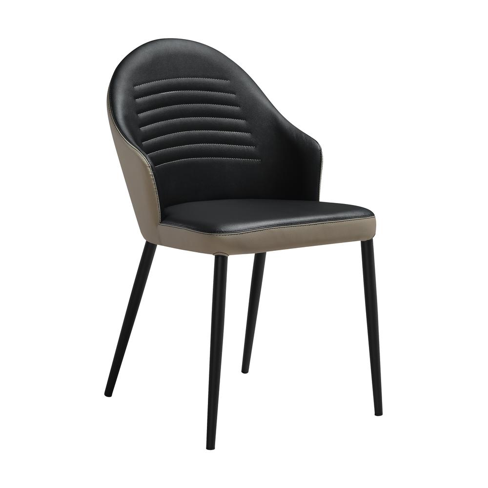 Upholstered Dining Chair in Taupe Gray and Black Faux Leather Black - Set of 2. Picture 2